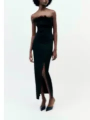 新品/ ザラ 年末 フェザー ファー 装飾 ワンピース ロング丈ワンピース ウェディング 写真 フォト PHOTO