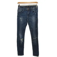 ザラ ZARA デニムパンツ ジーンズ スキニー スリム ストレッチ ダメージ加工 36 インディゴ 5252/231/401 ■MET2