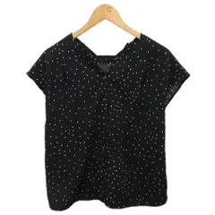 ビス ViS メタル釦前開きブラウス シャツ 半袖 ノースリーブ ドット柄 M 黒 ブラック 白 ホワイト BVH-19430-A