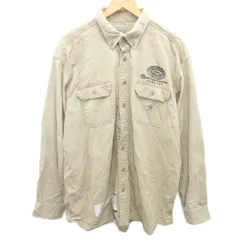 カーハート carhartt FB ワークシャツ ボタンダウンシャツ 刺繍 コットン 長袖 XL カーキ ベージュ 系 ■MET2 1019