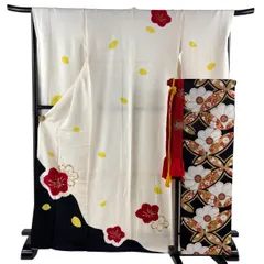 振袖 身丈170.5cm 裄丈67.5cm L 袷 袋帯フルセット 桜 花びら 金彩 クリーム 正絹 秀品 【中古】