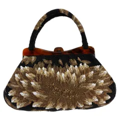 【美品】 和装バッグ 優品 ビーズバッグ フォーマル 花 黒 ビーズ 和装小物  【中古】