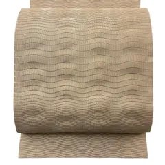 【美品】 名古屋帯 秀品 夏帯 絽 八寸名古屋帯 トンネル仕立て 波 幾何学模様 薄茶色 正絹 【中古】
