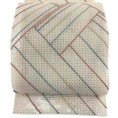 名古屋帯 秀品 夏帯 羅 八寸名古屋帯 松葉仕立て トンネル仕立て 幾何学模様 斜縞 ベージュ 正絹 【中古】