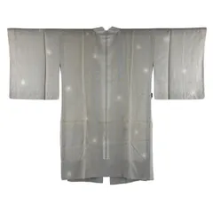 道中着 身丈97.5cm 裄丈65.5cm M 和装コート 花唐草 ぼかし 灰色 正絹 名品 【中古】