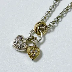 Folli Follie フォリフォリ SILVER925 750刻印 K18 ハート モチーフ コンビ ネックレス ジルコニア