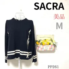 美品【サクラ】 SACRA Mサイズ相当 レディース 天然素材（綿85％・カシミヤ10％） キュプラ 黒系 無地 ニット セーター 旅行 まちぶら ランチ お祝い 細見え スリム らくらく リラックス 古着女子 エレガント モードのサムネイル