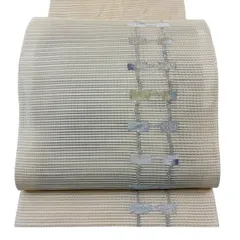 【美品】 名古屋帯 秀品 夏帯 絽 八寸名古屋帯 松葉仕立て トンネル仕立て 幾何学 金銀糸 ベージュ 正絹 【中古】