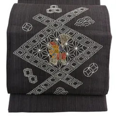 【美品】 袋帯 名品 夏帯 やまと 草花 霞 金銀糸 クリーム お太鼓柄 正絹 【中古】のサムネイル