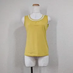 ヨークランド タンクトップ M イエロー レース ビジュー 日本製 Yorkland カットソー ノースリーブ インナー 春夏 ストレッチ