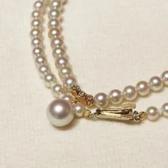 K18 ベビーパール×ダイヤ グレー ネックレス 留め具シルバー/25-2566