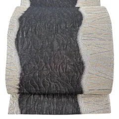 【美品】 袋帯 秀品 幾何学模様 銀糸 箔 黒 六通 正絹 【中古】