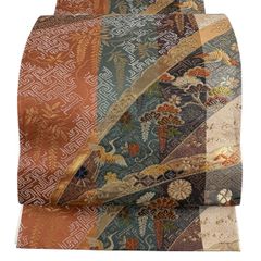 未使用】正絹 袋帯 豪華金糸 吉祥文様 鶴 松 菊 六通柄 未仕立て400cm