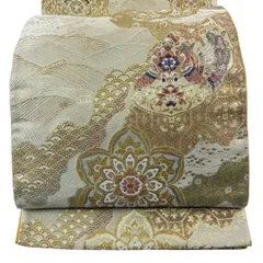【美品】 袋帯 秀品 華文 向かい鳥 金銀糸 箔 金色 六通 正絹 【中古】