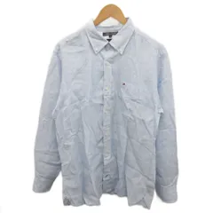 トミーヒルフィガー TOMMY HILFIGER ボタンダウンシャツ BDシャツ リネンシャツ 長袖 麻 リネン100% XL 水色 ■YHS10