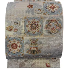 【美品】 袋帯 秀品 華文 向かい鳥 箔 金銀糸 ベージュ 六通 正絹 【中古】