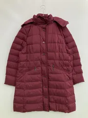 Duvet ダウンジャケット/コート L レッド 無地 キルティング ロング丈 フードあり フード取り外し可 ジップアップ ボタン留め