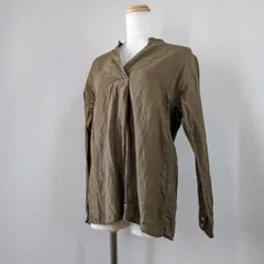 ナノユニバース 麻100% リネン スキッパーシャツ F カーキ 七分袖 Vネック ブラウス nano universe 洗える 大人カジュアル 春夏