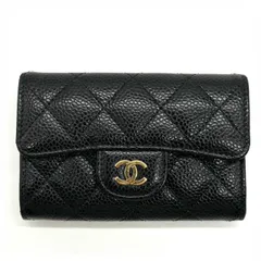 CHANEL シャネル マトラッセ キャビアスキン カードケース ゴールド金具 ブラック  フラップ レザー ココマーク レディース
