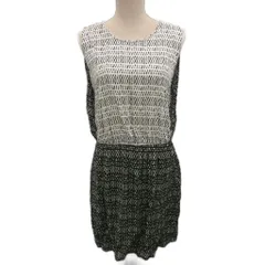 ザラ ベーシック ZARA BASIC ワンピース ひざ丈 ノースリーブ 総柄 M 黒 ブラック 白 ホワイト ■MET2