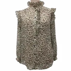 ザラ ZARA シャツ ブラウス 長袖 フリル シースルー レオパード柄 XS ベージュ 黒 ブラック 3564/167/330