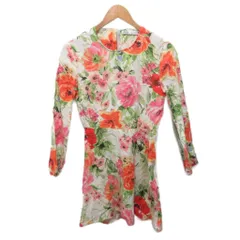 ザラ ZARA リネンワンピース 長袖 ひざ丈 花柄 総柄 麻 リネン XS アイボリー マルチカラー 2183/045/251