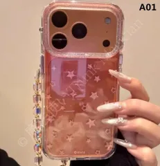 【送料無料】半透明 ゴールドフレーム 青い星柄 iPhoneケース iPhone 17 Pro Max対応 iPhone 16 Pro／15／14／13／17対応 ストラップ付き 新作 CSJK321P496