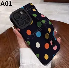 【送料無料】カラフル落書き＆ドット柄 ストラップ＆スタンド付き iPhone16 Pro Max / 15 / 14 / 13 / 17対応ケース CSJK321P193