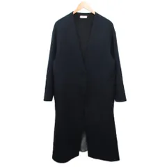 アダムエロペ Adam et Rope' SALON ノーカラーコート ジャケット ロング ウール ベルト付き ストール付き 紺 ネイビー S ■IBO90