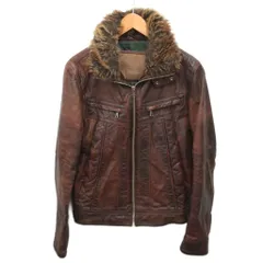 ザラマン ZARA MAN フェイクレザージャケット ブルゾン ファー S 茶 ブラウン