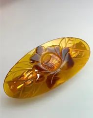 【極美品】本鼈甲張 バレッタ 髪留め 大ぶり 椿彫刻 和装 洋装 兼用品 Sun Violet Winny