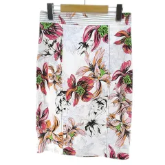 ブルマリン Blumarine 花柄 フラワー 膝丈 タイトスカート スカート 42 白系 ホワイト イタリア製 ストレッチ スリットのサムネイル
