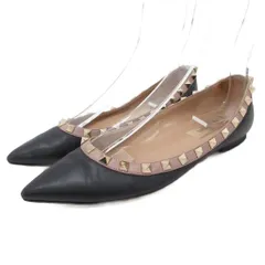 ヴァレンティノ ガラヴァーニ VALENTINO GARAVANI ロックスタッズ パンプス フラットシューズ バレエシューズ ローヒール ポインテッドトゥ 35 22cm 黒 ブラック