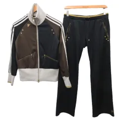 アディダス adidas セットアップ トラックジャケット ジャージ パンツ 切替 フレア 短丈 ラグラン M S 黒 ブラック 茶 ブラウン グレー JD1036