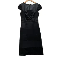 トゥービーシック TO BE CHIC フレンチ袖ワンピース リボン 光沢 Aライン ブラック サイズ40 M相当