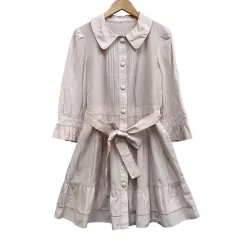 トゥービーシック TO BE CHIC フリルワンピース 七分袖 リボン 光沢 ピンク サイズ40 M相当 