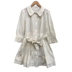 トゥービーシック TO BE CHIC フリルチュニックワンピース 七分袖 リボン 光沢 アイボリー サイズ40 M相当