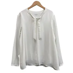 23区 オンワード樫山 長袖ボウタイブラウス 裏地付き ホワイト サイズ44 XXL相当  