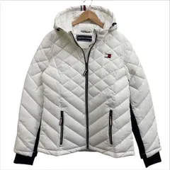 トミーヒルフィガー TOMMY HILFIGER 中わたキルティングジャケット フード フルジップ 保存袋付き ホワイト ネイビー サイズS 