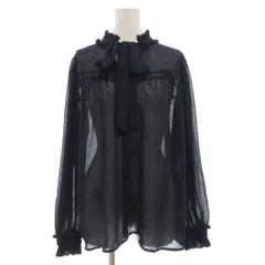 ザラ ZARA シアーボウタイブラウス カットソー 長袖 M フリルネック 紺 ネイビー /GV