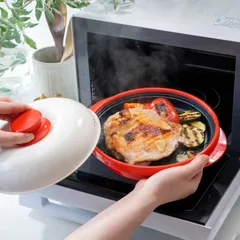 【人気商品】魚焼き 焼き魚 レンジ レシピブック付き 焼き目 電子レンジ専用調理器具 丸型 PRO RANGEMATE レンジメイト （レッド） グリル レンジメートプロ