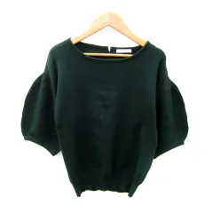 テチチ Te chichi ニット カットソー 五分袖 ラウンドネック 無地 リボン M 緑 グリーン /SY40