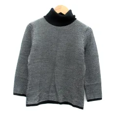 ビッキー VICKY ニット カットソー タートルネック 七分袖 無地 ウール 黒 ブラック オフホワイト /HO24