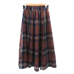 アールピーエス r・p・s フレアスカート ギャザースカート ロング丈 マキシ丈 チェック柄 M ブラウン /YK10