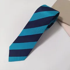 Paul Smith ポールスミス ネクタイ シルク ボーダー ストライプ ネイビー×ライトブルー タグ付未使用 イタリア製