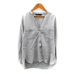 ザラ ZARA シャツ ブラウス 長袖 スリットネック 無地 S ライトグレー /SY2