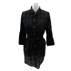 ケーティー キヨコ タカセ  K.T KIYOKO TAKASE シャツチュニック 七分袖 チェック柄 リボン 11 黒 ブラック ダークグレー /SM7