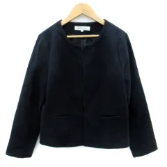 ナチュラルビューティーベーシック NATURAL BEAUTY BASIC ノーカラージャケット ミドル丈 L 紺 ネイビー /SM6