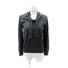 テチチ Te chichi ニット カットソー 長袖 Vネック 無地 リボンタイ M チャコールグレー /SY29