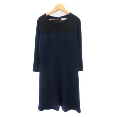 ナチュラルビューティーベーシック NATURAL BEAUTY BASIC ワンピース ひざ丈 七分袖 レース L 紺 ネイビー 黒 ブラック /YK20